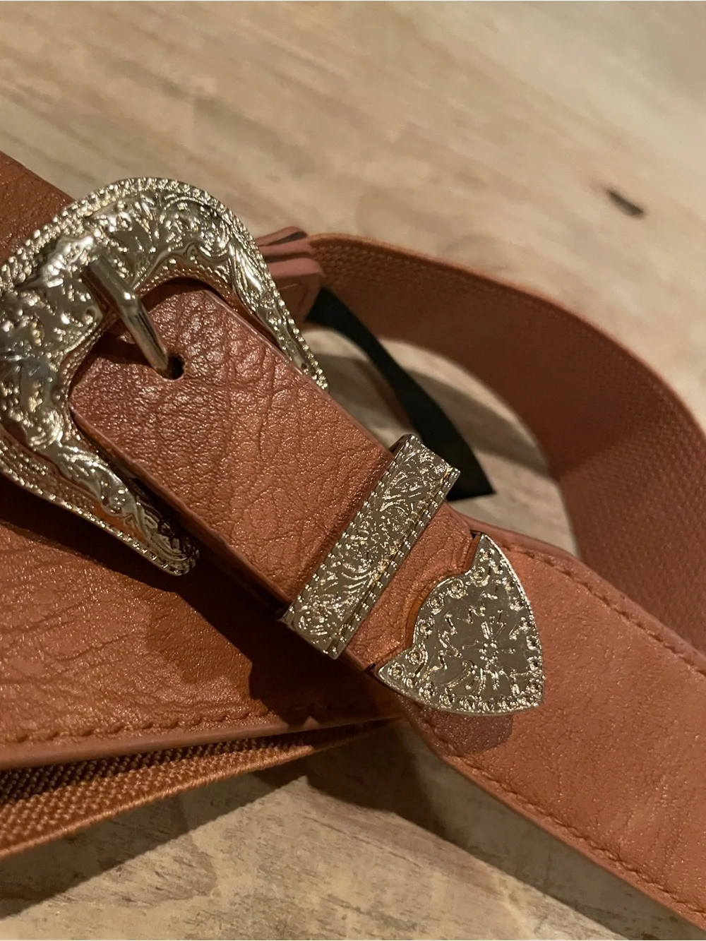 Brown Gold Embossed Double Buckle Belt equestrian Western Rodeo M L